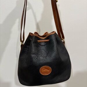 Vintage Dooney & Bourke All-Weather Leather Black and Tan Bucket Bag